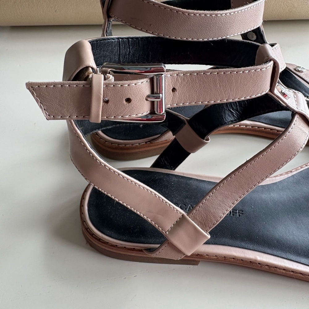 Rebecca Minkoff Pink and Black Strappy Studded Sandals